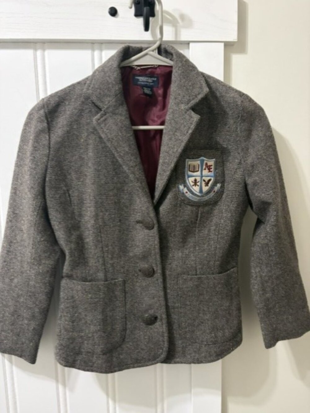 Vintage American Eagle Outfitters Wool Blend Tweed Crest Y2K Blazer XS